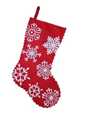 Red and White Snowflake Christmas Stocking Felt